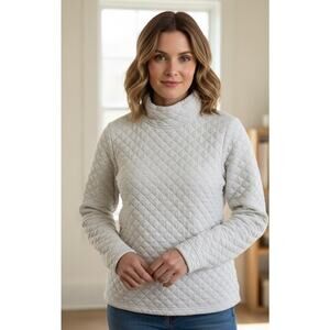 Orvis Womens Quilted Sweater Heather Pullover Diamond Pattern Mock Neck Cozy XS